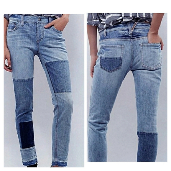 Free People Denim - Free People Jax Patchwork Raw Hem Jeans 25